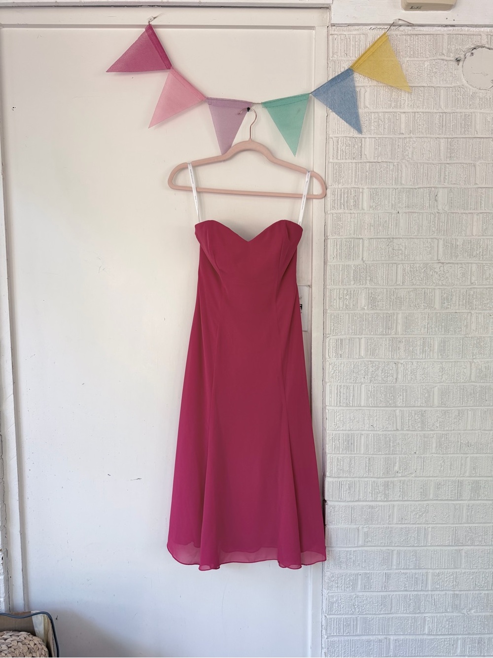 Dessy Collection Strapless Sweetheart Midi Dress in Fuchsia